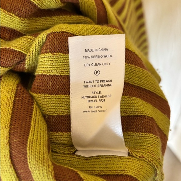 ECKHAUS LATTA Yellow Brown Stripe 100% Merino Wool Knit Crochet Keyboard Sweater - Picture 10 of 15